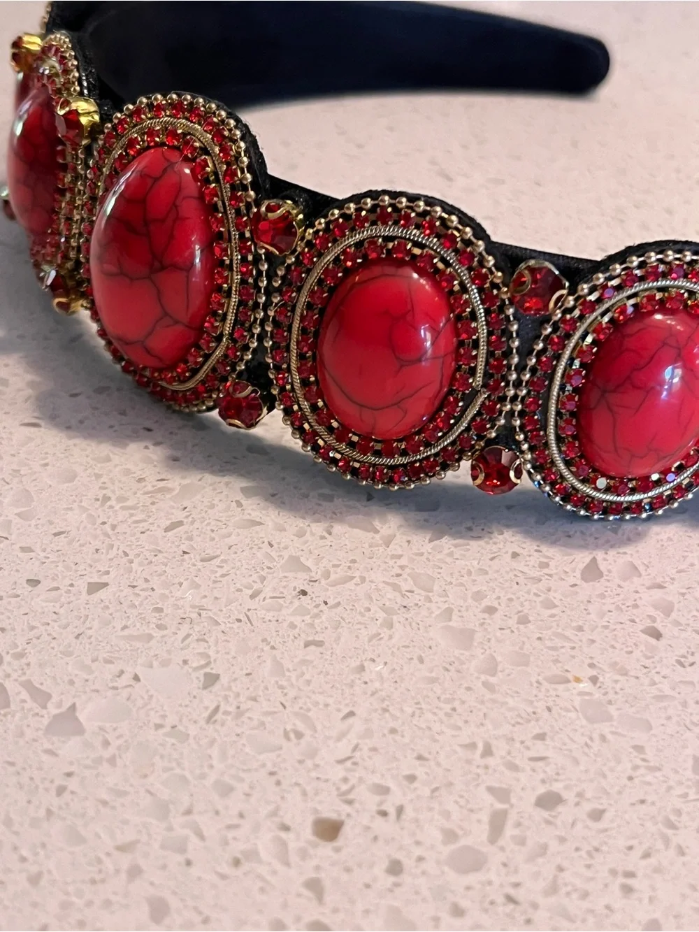 Beaded‎ red fake turquoise headband